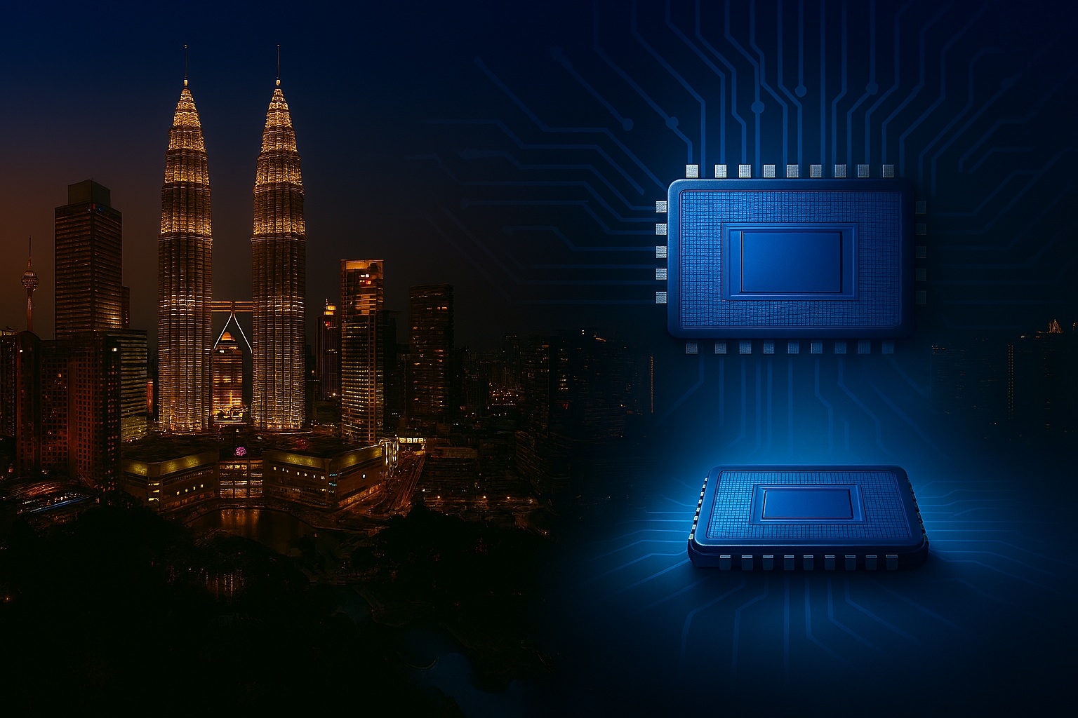 Kuala Lumpur Twin Towers and semiconductor graphic